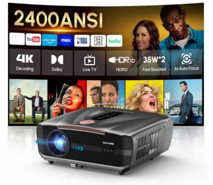 4K Heimkino Beamer für Tageslicht, 2400 ANSI [Netflix Zertifiziert], LED Projektor HDR10+, HDMI eARC, 70W Dolby Audio, Bluetooth, MEMC, Kurzdistanz Smart-Beamer Autofokus/Trapezkorrektur für Outdoor