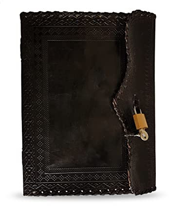 Jaald 25 cm Notizblock Notizen Notizbuch Seiten Handgemacht Album Tagebuch Leder mit Lederbezug Geschenke Antik Keltische Schloss Schlüssel Schliesse - Schwarz