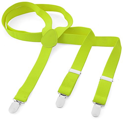Herren Damen Long Hosenträger Y Form Style 3er Clips elastisch Schmal Unifarbe und Bunt mit verschiedenen Motiv, Gelb (Neongelb),Gr. One Size