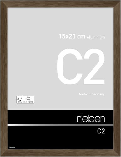 nielsen Bilderrahmen, 15 x 20 cm, Aluminium, Walnuss matt, Fotorahmen zum Auftstellen und Aufhängen im Hoch- & Querformat, Echtglas, C2