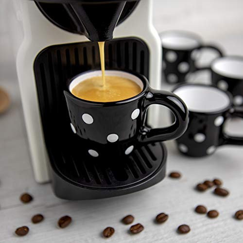 City to Cottage® Cerámica en Negro y Blanco | Diseño de Lunares | Hecha y Pintada a Mano | Cerámica Esmaltada 2oz/60ml | Set de 4 Tazas de Café Espresso | Regalo