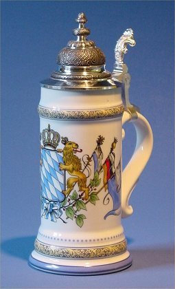 Zimmermann Bierseidel Bier-Krug Wappen mit Fahnen Ratsherrenseidel mit Façonspitzdeckel 0,5l