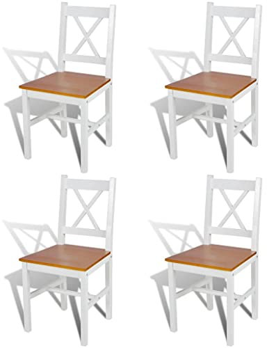 vidaXL Esszimmerstühle 4 STK., Esszimmerstuhl mit Rückenlehne, Essstuhl Küchenstuhl Stuhl für Esszimmer Küche, Holzstuhl, Weiß Kiefernholz