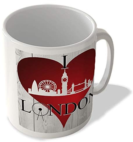 McMug - I Love London - London Skyline in Heart - (No Text)(Wood Background) - Mug, Ceramic, 11fl.oz.