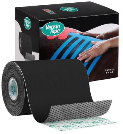 VetkinTape® Kinesiologie Tape für Tiere - Schwarz (10cm*5m) | 1 Rolle Kinesiotape für Pferde und Hunde | Latexfrei und TÜV-zertifiziertes Kinesiotapes | 25%+ stärkere Acryl-Klebeschicht