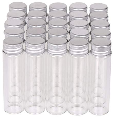 MaxMau Kleine Glasflaschen mit Aluminium-Schraubdeckel, transparent, 20 ml, 100 Packungen