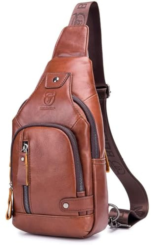 Xieben Vintage Leather Sling Chest Bag Crossbody Pack para Hombres Mujeres Viaje Paquete de Hombro Mochila