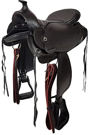 A&M Reitsport Baumloser Westernsattel Michigan Schwarz aus Büffelleder, Größe:17 Zoll