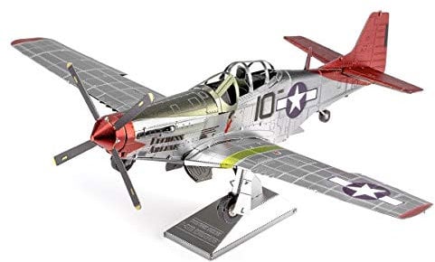 Fascinations ICX142 Metal Earth Metallbausätze - Flugzeug Mustang P-51D Tuskegee Airmen, lasergeschnittener 3D-Konstruktionsbausatz, 3D Metall Puzzle, DIY Modellbausatz, 2 Metallplatinen, ab 14 Jahre