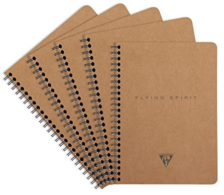 Clairefontaine 103566C - Packung mit 5 Hefte Flying Spirit mit Doppelspirale und Innentaschen DIN A5, 60 Blatt abtrennbar, liniert, Braun Motiven sortiert, 1 Pack