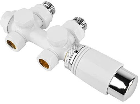 S SIENOC H-Ventil Anschlussgarnitur Mittelanschluss/Radiator Valves Thermostat Für Badheizkörper Mit Zweirohr System(Weiße Eckform+Durchgang 2in1 H-Ventil)