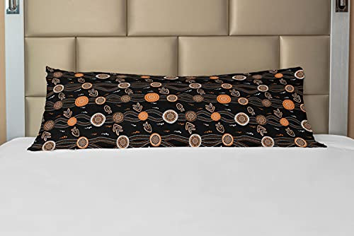 ABAKUHAUS Aboriginal Körper Kissenbezug mit Reißverschluss, Waves Dots und Boomerang, Deko-Akzent Langer Kissenbezug, 53 x 137 cm, grau orange