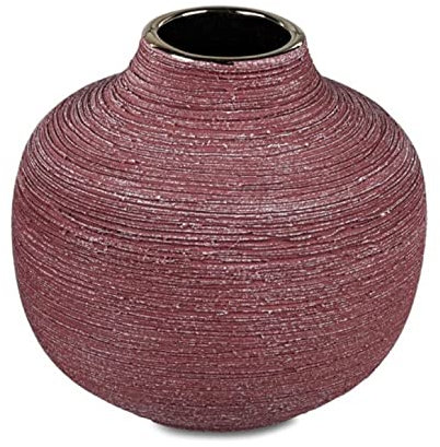 Deko-Gefäß Kugelvase berryrot-gold 15cm Keramik matt goldener Rand