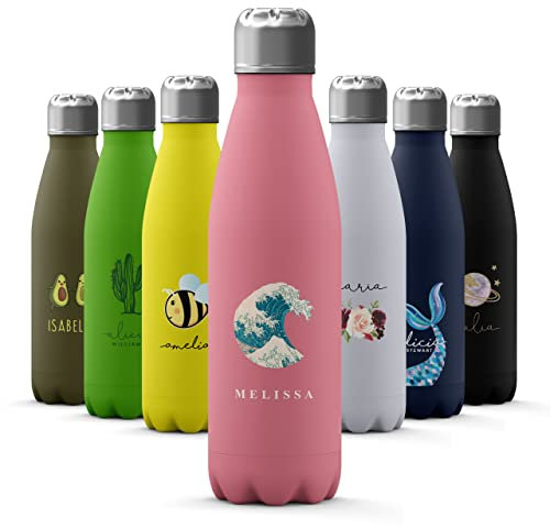 Tirita Personalised 500ml Stainless Steel Water Bottle - Thermal Travel Flask for Hot & Cold Drinks - Insulated, Vacuum-Insulated, Lightweight - Gym, Office, School - Japanese Art Design