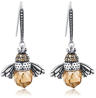 SLUYNZ 925 Sterling Silber Tiere Ohrringe für Frauen Damen süße Ohrringe Bienenohrringe Kristall Bienenohrringe baumeln (Silber)
