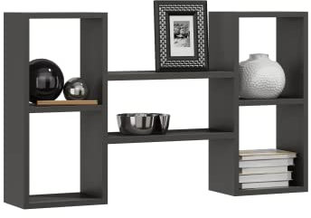MATKAM Wandregal Hängend - Regal Wand B:92 H:65 T:21cm - Hängeregal mit modernem Design - Bücherregal Wand für Wohnzimmer, Schlafzimmer oder Jugendzimmer - Bücherregal Hängend - Anthrazit Grau