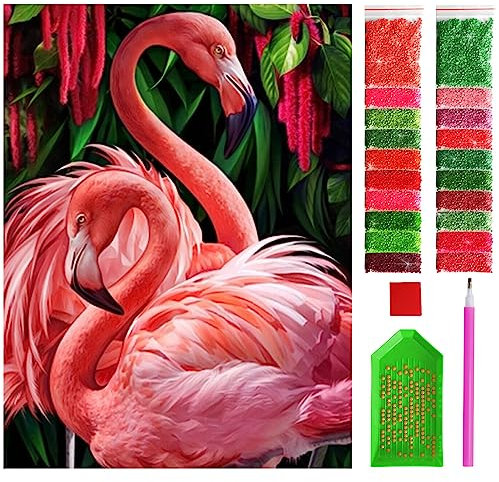 ARTULIO Diamond Painting - Flamants roses parmi les fleurs - 30x40 cm – 5D Peinture Diamant Painting, Tableau Diamant