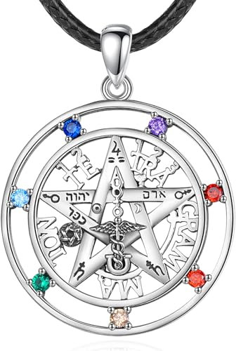 EUDORA Harmony Ball Pentagramm Chakra Kette für Damen Herren Sterling Silber 925, Tetragrammaton Runen Halskette Amulett Anhänger Witcher Schmuck Geschenk für Frauen Frau Ehemann Mutter Vater, 61cm
