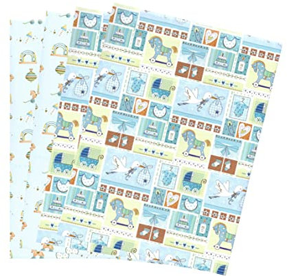 ARKRAFT Geschenkpapier Set 4 Bögen Format 90 x 65 cm Geschenk Geburt Taufe Kind (Geburt Kind)