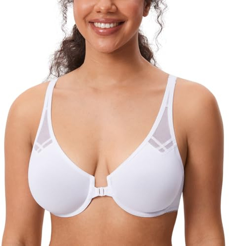 DELIMIRA Donna Reggiseno Aperto Davanti Racerback | Senza Imbottitura, con Ferretto, Coppa Completa, Taglie Forti