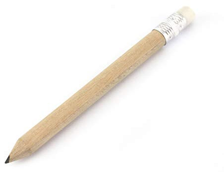 noTrash2003 Naturbelassener Mini Bleistift kurz mit Radiergummi halber Bleistift Halbstift mit Radierer 10 cm Länge zum Schreiben, Zeichnen, Skizzieren (500)