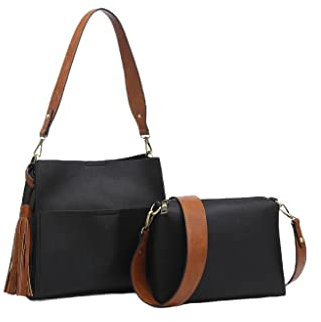 JEN & CO. Lyla 2-in-1 Eimertasche mit Gitarrengurt (M1867), schwarz/braun
