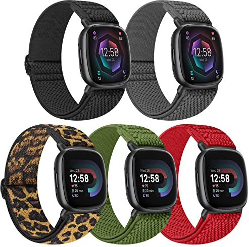 Tiptops Confezione da 5 cinturini compatibili con Fitbit Versa 4/Fitbit Sense 2/Fitbit Versa 3/Fitbit Sense, cinturini elastici di ricambio per uomo e donna, in nylon regolabile e confortevole,