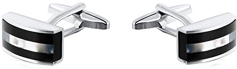 AMDXD Herren Manschettenknöpfe, Edelstahl Rechteckig Streifen Muster Form Manschette Links Knöpfe Silber Schwarz, Vatertag Hochzeit Geburtstag mit Geschenk Box