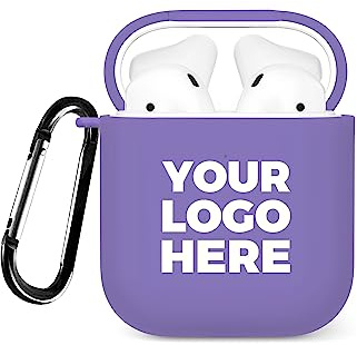 Tirita Personalised Custom Logo Image Text Case Compatible with Apple AirPods 1st & 2nd generation, Wireless Charging, Carabiner Hook, Corporate Gifting Presentation [08- Logo Image on Violet]