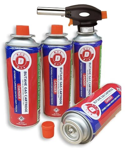 Blow Torch Butane Gas Kit Auto Ignition Flamethrower Kitchen Cooking Catering Creme Brulee Culinary Tart Tool BBQ Weed Burner (Blow Torch + 8 Gas Refills)