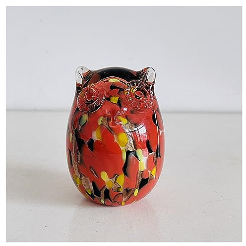DECRZPB Glasfigur rote Eule handgefertigt Briefbeschwerer aus geblasenem Kristallglas Glasurkunst für Tischdekoration Heimdekoration