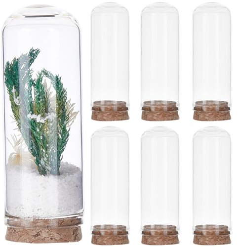 CRASPIRE Glass Display Cloche Dome with Cork Base 3.4 x 1.2in 10Pcs Bell Jar Mini Stand Cover DIY Vial Terrarium Cabochons Bottles Container Wood Decor for Preserved Flower Cover Christmas Favors