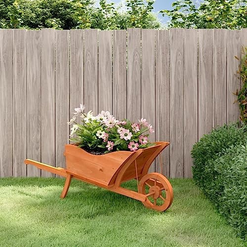 Homgoday Fioriera a forma di carriola in legno di abete 128 x 45,5 x 43 cm, fioriera per coltivazione, vaso grande per esterni, giardino balcone o terrazza orto urbano