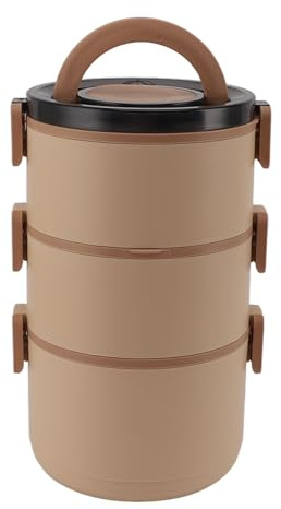 Juego de Recipientes para Almuerzo con Aislamiento Portátil, Lonchera Térmica de Acero Inoxidable para Adultos y Niños, Lonchera Apilable para Microondas (3 Capas 2200ml