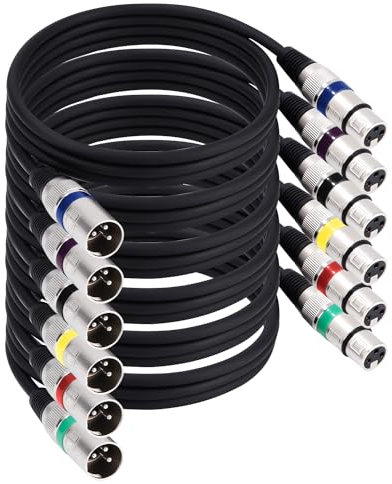 Xespis 6 Pezzi Cavo XLR Bilanciato, 1.5M DMX Per Luci e Illuminazione Scenica, Da Spina a 3 Pin a Presa Per Microfoni