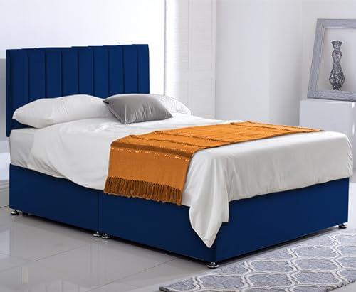 ComfoRest Double Divan Bed with Mattress & No Drawers - 4FT6 - (Blue Plush) - Stylish Set for Comfortable Bedrooms - Durable Bed for Modern Spaces - Practical Choice for Everyday Use