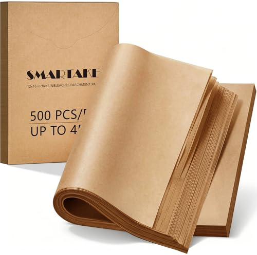 SMARTAKE 500 Pcs Parchment Paper Baking Sheets, Pre-Cut, 12x16 Inches
