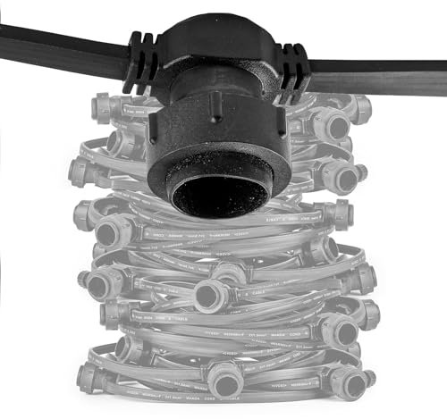 LHW-Licht Lichterkette 30 Meter schwarz Komplettset mit 60 E27 Fassungen und Dichtungen verlängerbar für Außenbereich