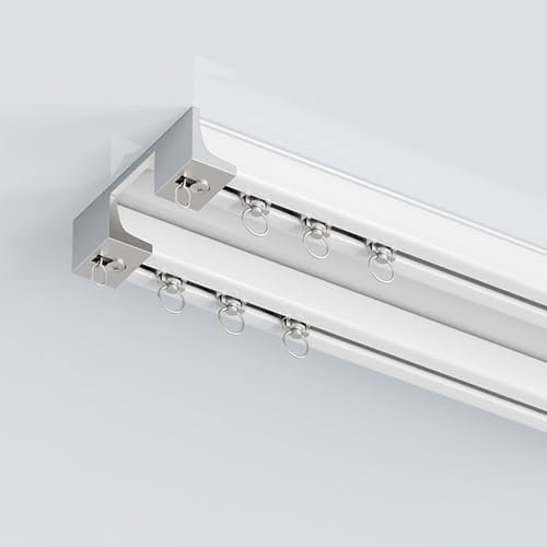 Vorhangschiene Decke, Flexibles Und Langlebiges Design, Schwarze Doppel-Gardinenstangen, Mit Stummen Rollen, Flexible Gardinenschiene,biegbare Deckenhalterung(Color:White,Size:2M/6.5FT)