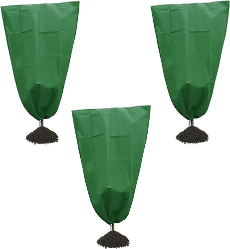 3 unidades de protección invernal para plantas, 100 x 80 cm, color verde, protección contra heladas, para plantas en macetas, con cordón, transpirable, resistente a desgarros, reutilizable, protección