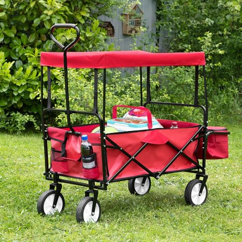 GreenYard® Bollerwagen, ca. 90 x 53 x 118 cm Klappwagen Kinderwagen optional mit Dach Belastbarkeit ca. 80 kg (Überdacht)