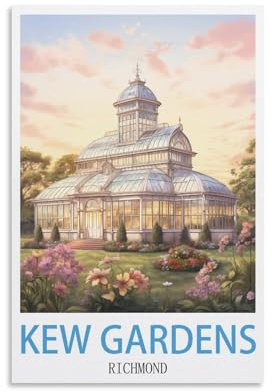 Kew Gardens Richmond Vintage-Reiseposter, 60 x 90 cm, Leinwand-Kunst, Poster und Wandkunst, Bilddruck, moderne Familienschlafzimmer-Dekoration