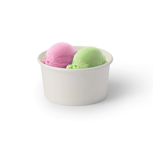 GREENBOX 50 bicchieri da gelato in cartone, 150 ml, colore bianco, usa e getta, senza plastica e biodegradabili, da dessert