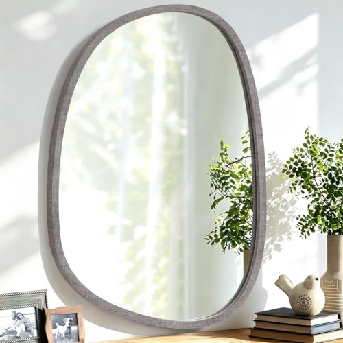 Lzuso Holzrahmen Hängespiegel für Wand Asymmetrisch Unregelmäßig Schwarz Oval Wandspiegel für Badezimmer Wandspiegel Dekorativ für Schlafzimmer Wohnzimmer Flur Einzigartig Spiegel