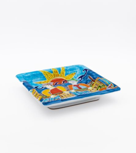 Piatto Decorativo in Ceramica, Realizzato artigianalmente e Dipinto a Mano. (Pescatori)