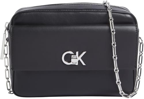 Calvin Klein Sac à Bandoulière Sac Femme Re-Lock Pocket avec Fermoir Pivotant, Noir (Black), Taille Unique