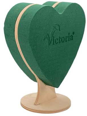 Nass Steckschaum Herz 21cm auf Standfuß H.25,5cm beidseitig - für Profi Floristen & Hobby Bastler - Frischblumen Steckschwamm - Blumen Steckmasse - Floristik Zubehör & Floristikbedarf - Grün