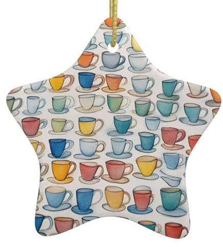 Hand Drawn Teapots and Cups Print Christmas Ornaments,Christmas Tree Decorations,Ceramic Christmas Decoration,Keepsake Ideas.