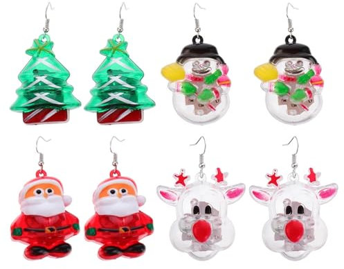 Schwarz Silberne Ohrringe 4 Paar Weihnachtsparty-Ohrringe, LED-Leucht-Damenohrringe (gemischt) Knorpel Piercing Ohrringe (Clear, One Size)