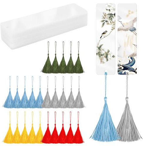 60 Stück Acryl Lesezeichen Rohlinge Set, 30 Stück Rechteckige Acryl Lesezeichen mit 30 Bunten Quasten, Transparente Lesezeichen Personalisiert für Bastelarbeiten, DIY Basteln